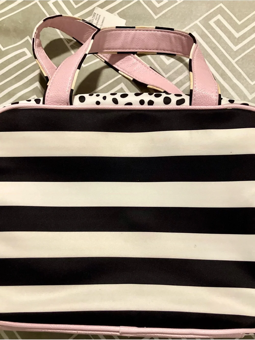 New Betsey Johnson Pink Bow Stripe Makeup Bag